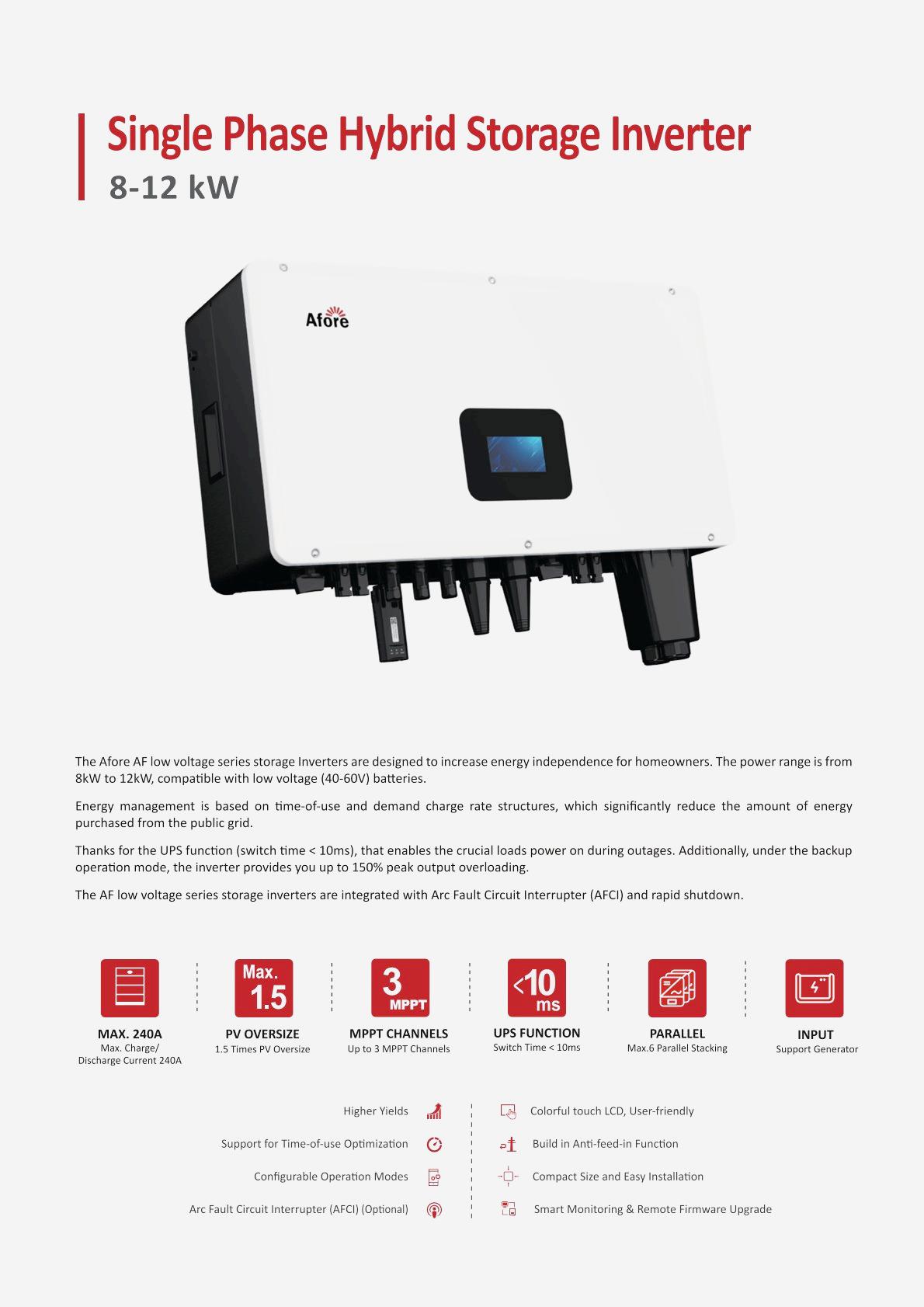 Afore Single Phase Hybrid Inverter 8-12kw