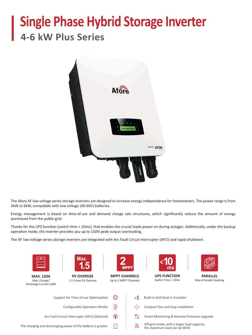 Afore Single Phase Hybrid Inverter 4-6kw